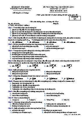 Đề kiểm tra chuyên đề lần 4 môn Vật lý Lớp 11 - Mã đề 209 - Năm học 2018-2019 - Trường THPT Liễn Sơn